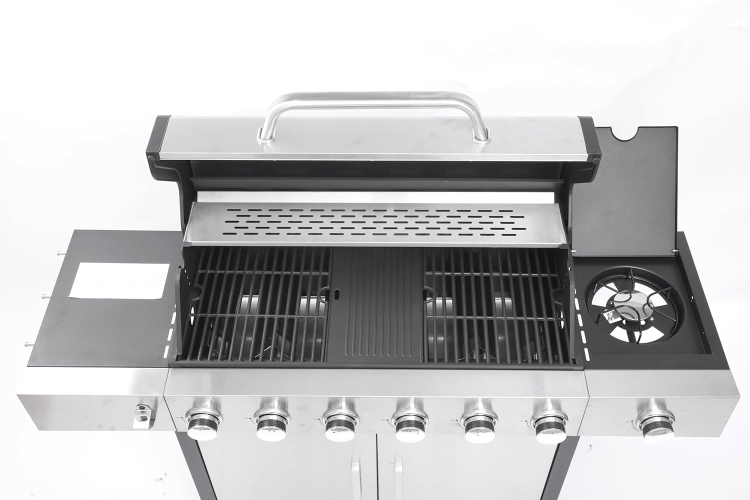 6-Burner Propane Gas BBQ Grill with Side Burner, 57,300 BTU Output, Enameled Cast Iron Grates, Heavy-Duty Stainless Steel Outdoor Grill for Backyard Barbecue